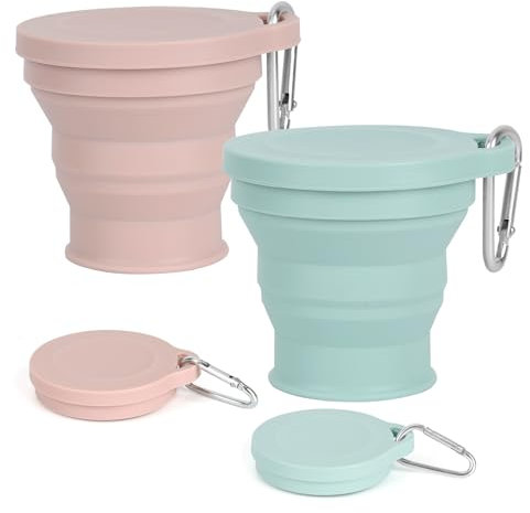 LFBEST 2pcs Tasse en silicone pliable, Gobelets de voyage pliables avec couvercle hermétique, ensemble de gobelets en silicone portables réutilisables pour pique-nique, camping, randonnée, voyage