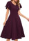 Women's Cocktail Party Evening Dress for Wedding Guest Semi Formal Fit and Flare Elegant Dress for Graduation Casual Modest Homecoming Midi Dresses with Sleeves, Burgundy XL