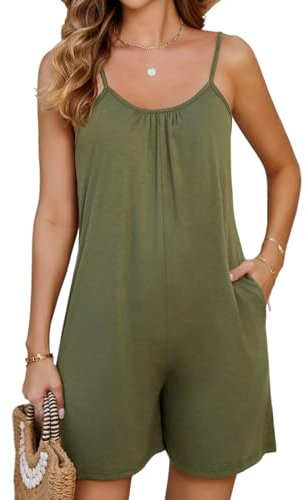Niwicee Donna Jumpsuit Monopezzi Tutine Senza Manica Corta Estate Loose Estivi Tuta Playsuit Casual Salopette Romper-Verde-XXL