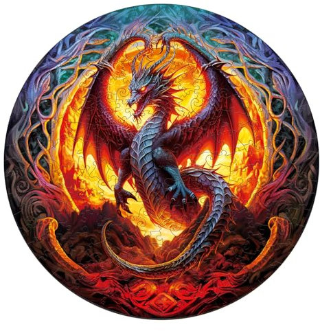 KAAYEE Holzpuzzle Erwachsene, Fiery Dragon Puzzle Holz, Wooden Puzzle Unregelmäßige Einzigartige Form Puzzleteile, Holzpuzzle Tierform, Holz Puzzle Mit Geschenkbox Aus Holz