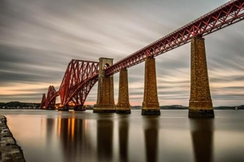 adrium Leinwand-Bild 110 x 70 cm: Forth Railway Bridge über den Firth of Forth bei Sonnenuntergang in Edinburgh, Schottland, Vereinigtes Königreich. Lange (50760318)