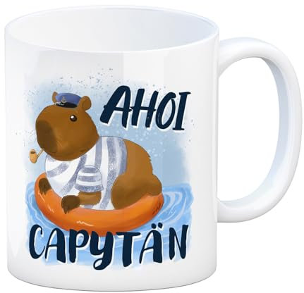 speecheese Ahoi Capytän Capybara Kaffeebecher Maritimes Capybara Motiv Ideal für Nordsee-Liebhaber Kapitäns Kinder in Schule Kindergarten