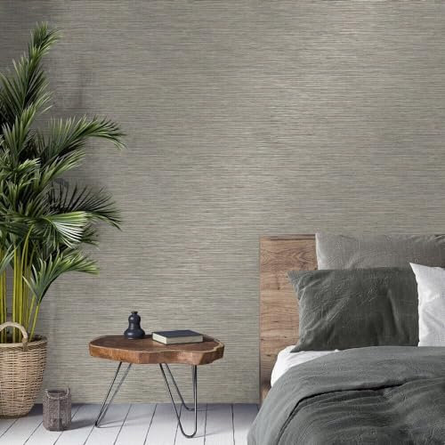 Crown Luxe - Fusion Weave Metallic Wallpaper (Fusion Plain Stone Grey)