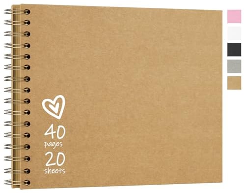 Vienrose Fotoalbum zum Selbstgestalten 28x20,5 cm DIY Scrapbook Bastelalbum mit 20 Blatt (40 Seiten) Hardcover Kraftpapier Spiralalbum als Geschenk für Hochzeit Geburtstag Jahrestag Khaki