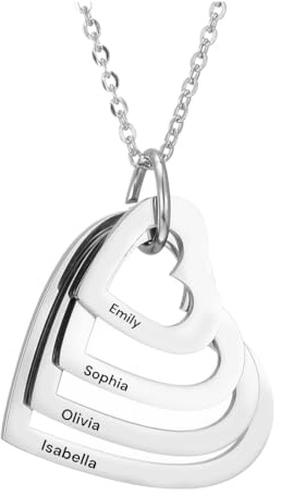 Y Z Personalized Heart Necklace with Custom Name Heart Shaped Pendant Chain, Made in the UK 2, 3 or 4 Hearts Interlocking Gift Box