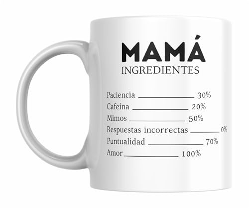 Genérico Taza día de la Madre Regalo para el dia de la madre, taza de ceramica con muchos diseños a elegir 350 ml (Mamá Ingredientes)