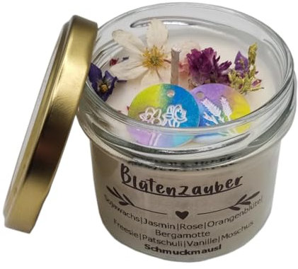 Duftkerze im Glas. Duft: Blütenzauber. Handgemacht aus 100% Sojawachs