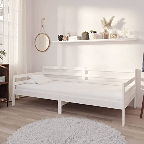 ShGaxin Tagesbett mit Matratze 90x200 cm Weiß Kiefer Massivholz, Schlafsofa, Daybed, Bettsofa, Sofa Bed, Sofabett, Schlafcouch, Jugendbett, Bettgestell, Bettcouch - 3083580