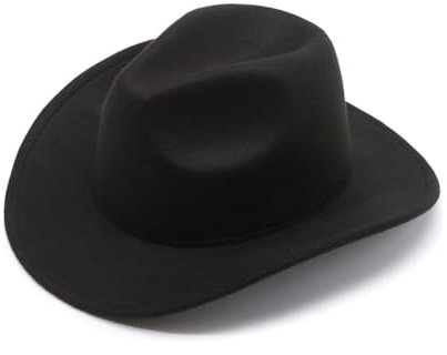 VASANA Schwarzer Cowboyhut, klassischer Western-Filzhut, universal, breite Krempe, Fedora-Hüte, Winter, Herbst, hält warm, Cowboy-Stil, Zubehör für Cosplay, Kostümparty (56 - 58 cm)