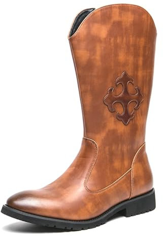 crazynekos Cowboystiefel für Herren, Westernstiefel, spitzer Zehenbereich, klobiger Absatz, wadenhoch, braun, 45 EU