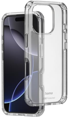 Hama Custodia Extreme Protect per Apple iPhone 16 Pro (con licenza D3O, antiurto, anticaduta e infrangibile, trasparente per iPhone senza ingiallimento, custodia per ricarica induttiva) trasparente