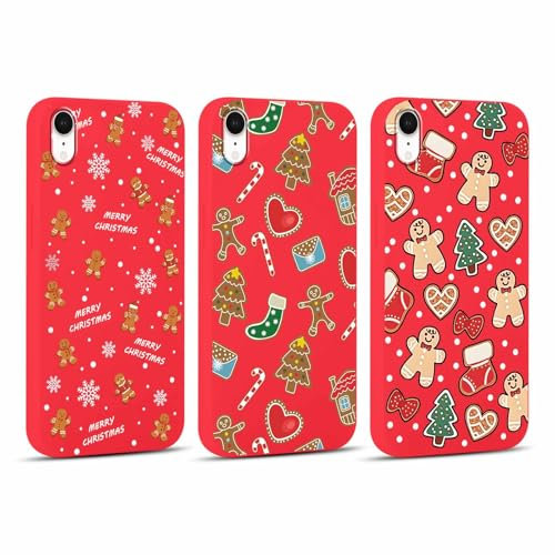 Coalbooliy 3 Stück Weihnachten Hülle für iPhone XR Handyhülle 6,1”, Aesthetic Cartoon Christmas Muster Design Rot Silikon Case Slim Weich TPU Stoßfeste Schutzhülle Cover, Schneeflocke Liebe