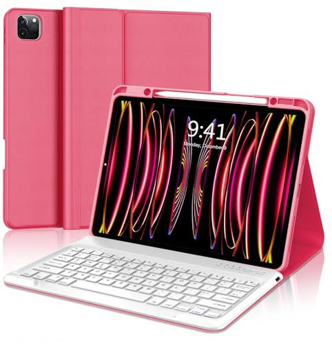 FOGARI for iPad Pro 12.9 6th/5th/4th/3rd Generation Keyboard Case - Wireless Bluetooth Detachable UK Layout Keyboard Folio Cover with Pencil Holder for iPad Pro 12.9 2022/2021/2020/2018, Red
