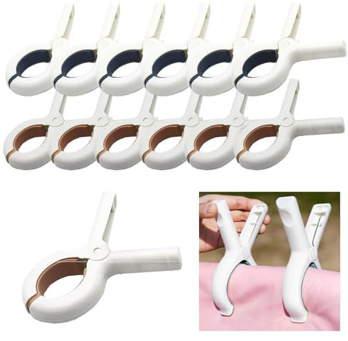 SHENSAIGO 12 PCS Beach Towel Clips, Plastic Towel Clips for Sun Loungers, Non Slip Sunbed Towel Clips, Large Strong Grip Clothes Pegs, Towel Pegs for Sun Lounger Laundry Pool Chairs Sunbeds