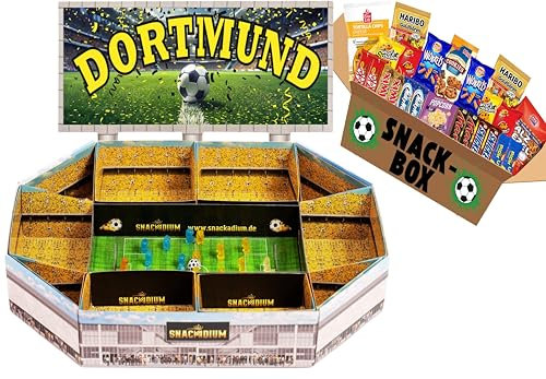 FUSSBALL - SNACKADIUM Fußball Snackstadion XXL inklusive SNACK-BOX. DEIN VEREIN - DEINE FARBEN - DEINE LEIDENSCHAFT- Einzigartiges Geschenk für Fußballfans, Stadionfeeling Zuhause (Dortmund)