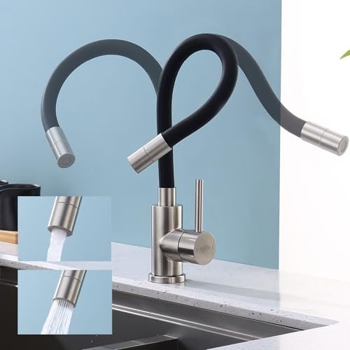 SUVIDA Flexibler Wasserhahn Küche Schwarz, Hochdruck Küchenamatur mit 2 Strahlarten, Armatur Küche 360° Drehbar, Mischbatterie Küche mit Wasserspar Aerator, Spültischarmatur Edelstahl