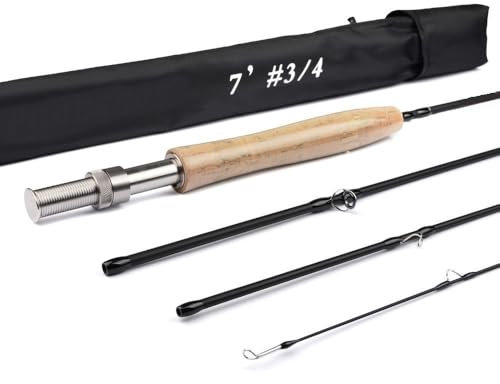 Tige de pêche à Mouche Dure de la Fibre de Carbone de 7 Pieds 2.1M Ligne de pêche de la pêche à 4 Sections WT 3/4 5/6 7/8 Liège de liège Poignée de pêche(C)