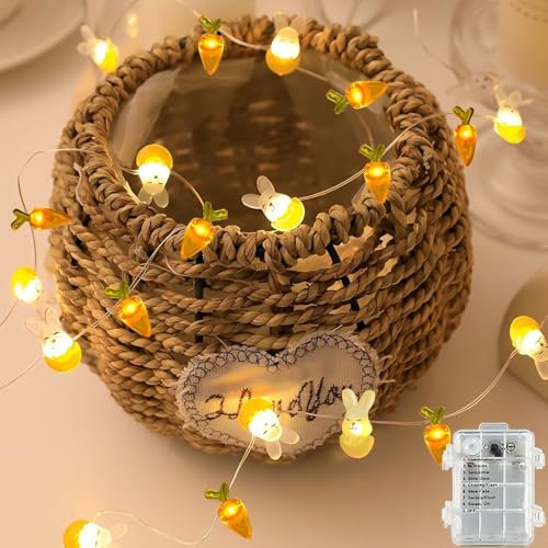 Guirlande Lumineuse de Pâques,2M 20 LED Lumières de Oeufs de Pâques,LED Guirlande Lumineuse Lapins et Carottes,Lumières Décoratives de Pâques,pour Décoration Intérieur Chambre,Jardin,Pâques Fête