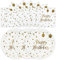 HFBOBP 50PCS Happy Birthday Paper Plates and Napkins, 7 Inch White and Gold Scalloped Cake Dessert Plates Disposable Tableware Party Supplies Decorations