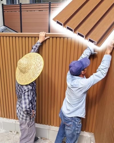 ENHEN Privacy Garden Fence - Wood Plastic Composite, Fluted Textured Wall Panels Decorative Patio/Deck Railing Screen, Interior Exterior Slatted Barrier(21.6cmx112cm/9inx44in)