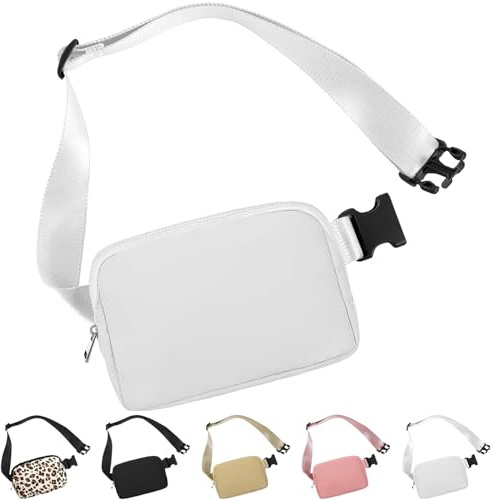 Favuit Bauchtasche Damen Herren, Mode Gürteltasche mit Verstellbarem Gurt, Crossbody Bag Hüfttasche aus Nylon, Kleine Lauftasche für Sport, Laufen, Reisen, Wandern, Radfahren, Alltag (Weiß)