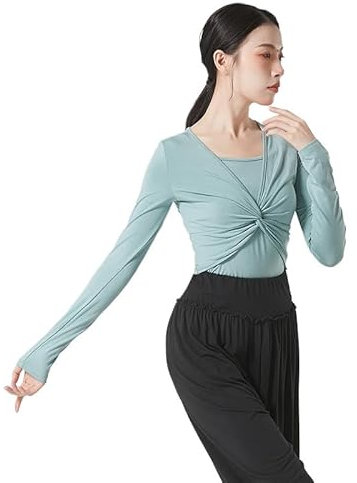 HEARTTOUCH Zweiteiler Damen Ballettjacke Tanzjacke Halb/Langarm Wickelbluse Ballett Yoga Tanz Oberteil Gym Fitness Tops Sportshirt Tanzbekleidung (A Grün,XXL)