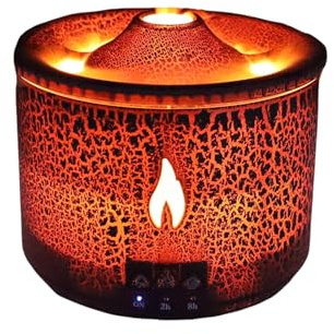 ThreeH Flammen-Vulkan Luftbefeuchter mit Aromadiffusor 2 Nebelmodi 7 Farben LED Für 20m² Räume