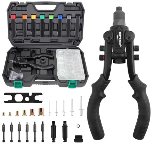 Hoteche Rivet Nut Pliers Set | For M3-M10 & Rivets 2.4-6.4 mm | with Spreader & 10-Piece Accessories | Aluminium Construction