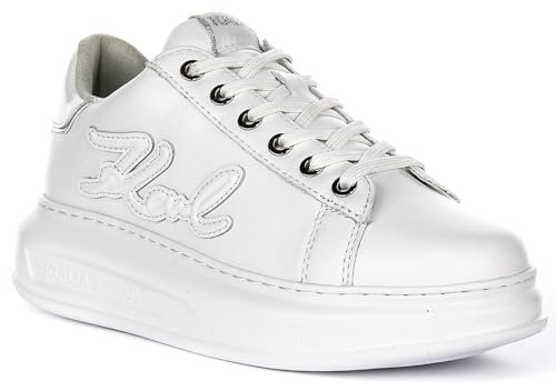 Karl Lagerfeld Kapri Signia Em Damen Karl Lace Logo Mid Low Cut Tla Sneaker, weiß, 40 EU