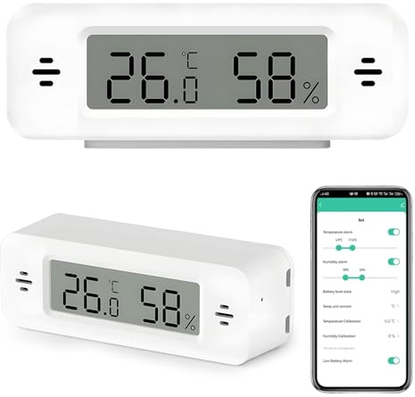WLAN Thermometer Hygrometer Innen Digital mit App, WiFi Smart Temperatur und Luftfeuchtigkeitsmesser, Mini Raumthermometer, Arbeit mit der Tuya-App, kompatibel mit Alexa & Google Home