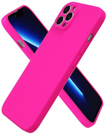 oakxco for iPhone 13 Pro Max Case Silicone, Ultra Slim Thin Phone Case for Women Girls, Plain Solid Color Minimalist Aesthetic Cute Girly Design, Soft Rubber Gel TPU with Camera Cover, Neon Hot Pink
