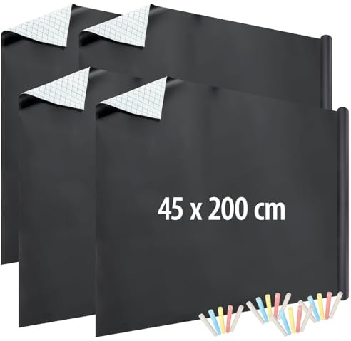 infactory Wandfolien: 4er-Set selbstklebende Tafelfolien mit 5 Kreiden,abwischbar, 45x200 cm (Tafelfolien für Kinderzeichnungen, Klebefolie)