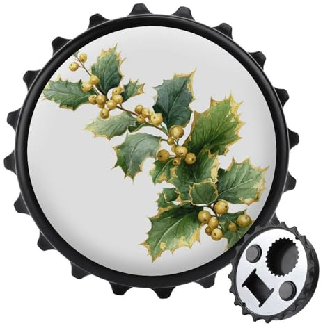 Flaschenöffner mit Stechpalmenzweig, rund, für Getränke, Bier, magnetischer Flaschenöffner für Kühlschrank, Küche, Büro