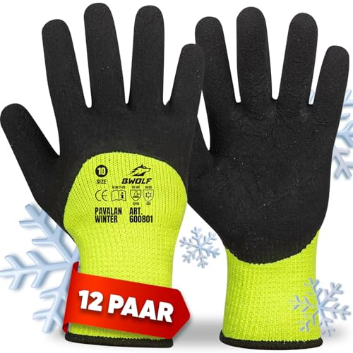 PAVALAN WINTER ARBEITSHANDSCHUHE – Thermoisolierte Arbeitshandschuhe, Wasserdicht mit Latex-Beschichtung – Robuste Outdoor-Arbeitshandschuhe für kaltes Wetter, Flexibler Griff, 3/4 Tauchung (12, 10)