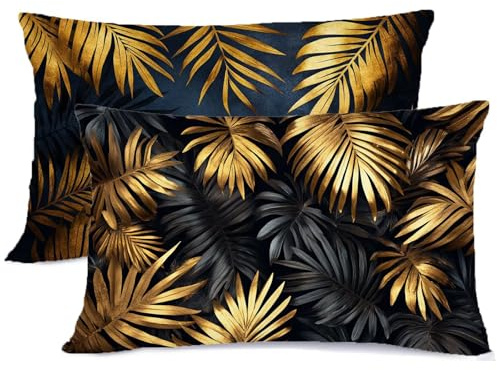 Schwarz Kissenbezug 40 x 80 Gold Kissen 40x80 Super Weich Kopfkissenbezug 2er Set Kissenbezüge mit Reißverschluss, Zierkissenbezüge Seitenschläferkissen Bezug, für Herbstdeko Weihnachtsdeko G - 494