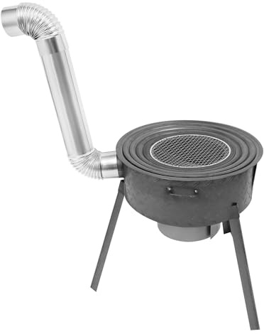 Hornillo de camping con chimenea, 4 anillas ajustables para wok, acero estable, para cocinar al aire libre, barbacoa y calefacción de tienda de campaña, caja de cenizas y puerta de horno