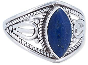 mantraroma Damen Ring 925 Silber Lapis Lazuli Edelstein blau ausgefallen verspielt