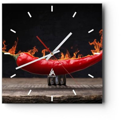 Modern Wanduhr Chili Paprika Bio Landwirtschaft 30x30cm Quadrat Klein Wand Uhr Glas Analog Zimmeruhren Küche Büro Wohnzimmer Glasuhr Wall Clock Dekoration Design Küchenuhr C3AC30x30-3193
