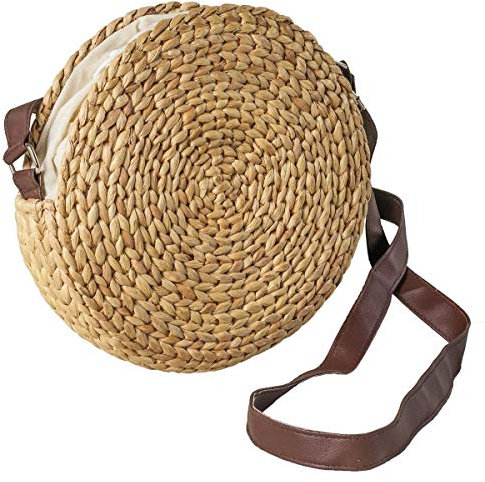 LaFiore24 hochw. Korbtasche Damen Schultertasche Ibiza Rund Natur Gross 24 x 6 x 24 cm