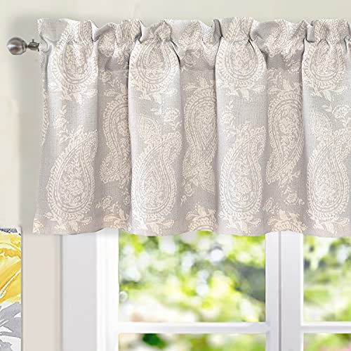 DriftAway Cathy Bettumrandung aus Leinen-Mischgewebe, 2-lagig, für Bauernhaus und Schlafzimmer, rustikal, modern, für Café, Küche, Wohnzimmer, Badezimmer, Paisleymuster, 52 x 18 Zoll, 1 Pack Grau