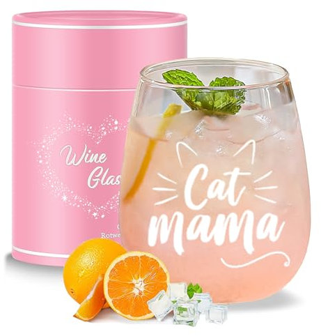 Yalucky Katzenmama Weinglas ohne Stiel, Geschenk Katzenliebhaber, lustige Geschenke für Frauen, Katzen Geschenke,Werdende Mutter, Muttergeschenke, Muttertag Geburtstag Weihnachten