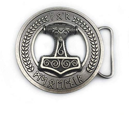 Patch Nation Thor's Mjolnir Runden Wikinger Nordisch Cosplay Gürtelschnalle Belt Buckle (Silber)