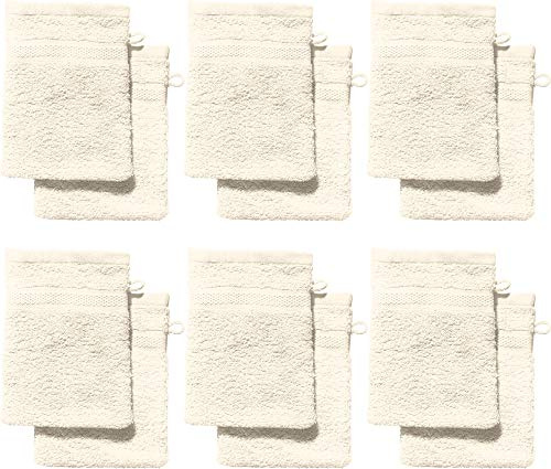REDBEST Waschhandschuhe, Waschlappen 12er-Pack Chicago Creme Größe 15x21 cm - saugstark, strapazierfähig, ideal für Reisen, Sport (weitere Farben)