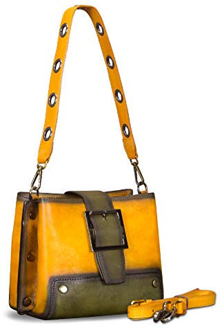 IVTG Handtaschen aus echtem Leder für Damen Top-Griff Satchel Geldbörsen Damen Umhängetasche Handmade Vintage Umhängetaschen W0769 (Gelb)