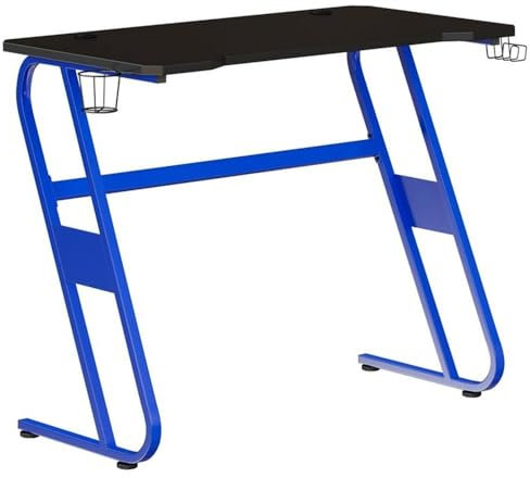 Flash Furniture Fisher Gaming-Schreibtisch, ergonomischer Computertisch, 130,8 cm, Gamer-Tisch mit Getränkehalter und Kopfhörerhaken, Blau