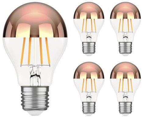 ledscom.de 5 ampoules LED E27, A60, blanc chaud (2600 K), 7,5 W, 839lm, miroir de tête (or rose)