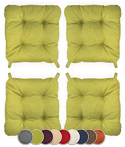 sunnypillow 4er Set Stuhlkissen mit Klettverschluss Maße: 40 (vorne) | 35 (hinten) x 40 x 8 cm Polsterauflage Auflage für Stühle/Bänke in Haus und Garten Sitzkissen Sitzauflage Gartenkissen Grün