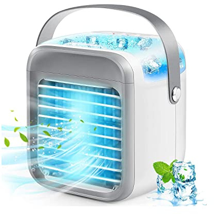 Bulipu Portable Handheld Mini Air Conditioner 7 Color LED Desk Fan Type C USB Rechargeable 3 Speed Home Office Humidifier Air Purifier Cooler