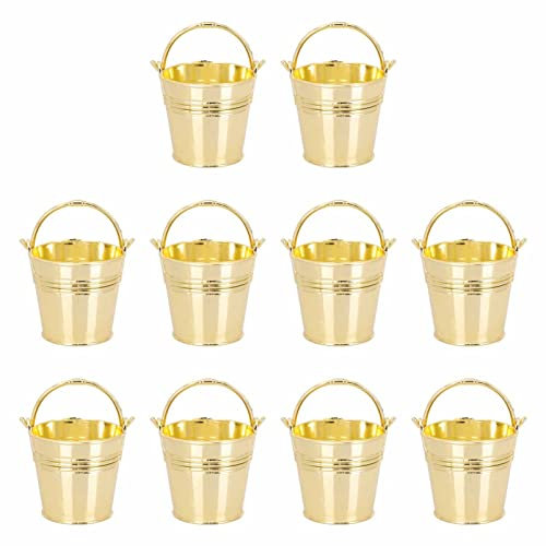 TOPBATHY 10 Stück Mini-Metalleimer mit Griff, kleiner Blecheimer für Party, Hochzeit, Gastgeschenk (goldfarben)