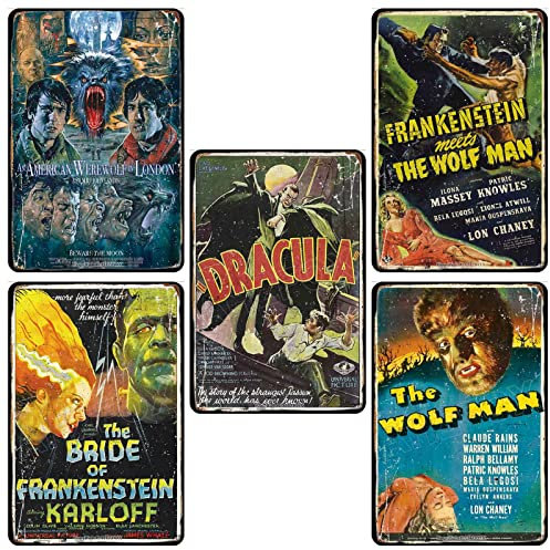 AHZFOX Vintage-Horror-Dekor Blechschild Horror-Poster Schlafzimmer Höhle des Menschen Riegel Vereine Horror-Wanddekoration 8 x 12 5St